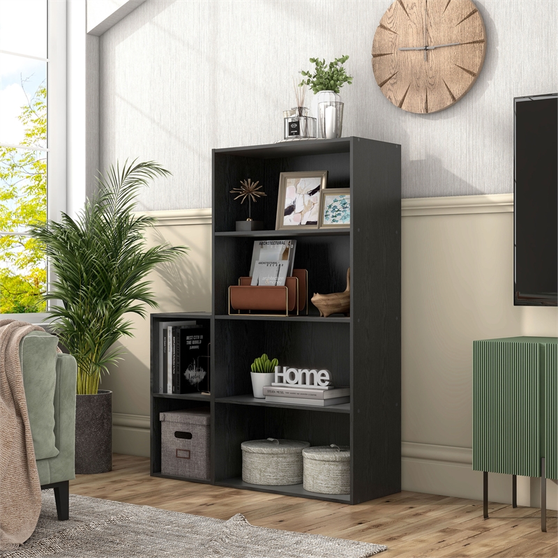 Scranton & Co Stackable Wood 4-Shelf Bookcase in Black