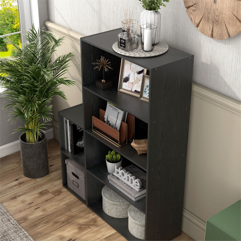 Scranton & Co Stackable Wood 4-Shelf Bookcase in Black