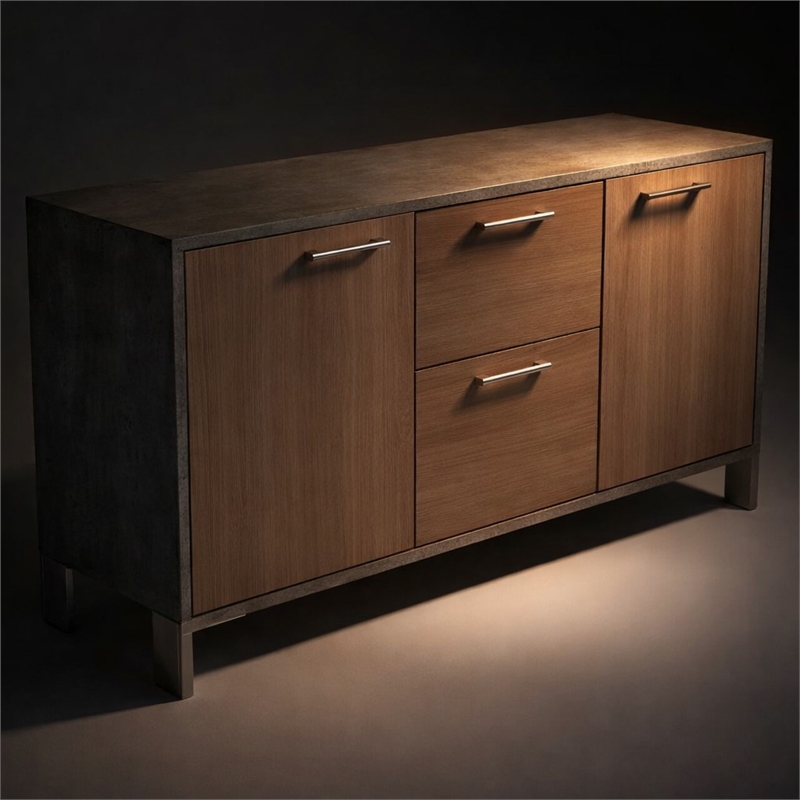 Scranton & Co Brown Oak Faux Concrete File Cabinet with Stainless Steel Legs