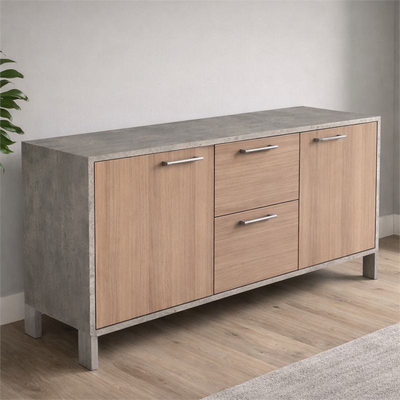 Scranton & Co Brown Oak Faux Concrete File Cabinet with Stainless Steel Legs