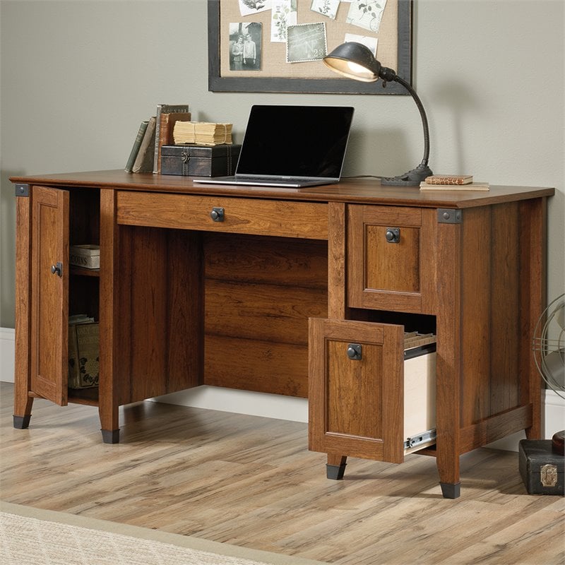 Scranton & Co Engineered Wood Computer Desk with Storage in Washington Cherry