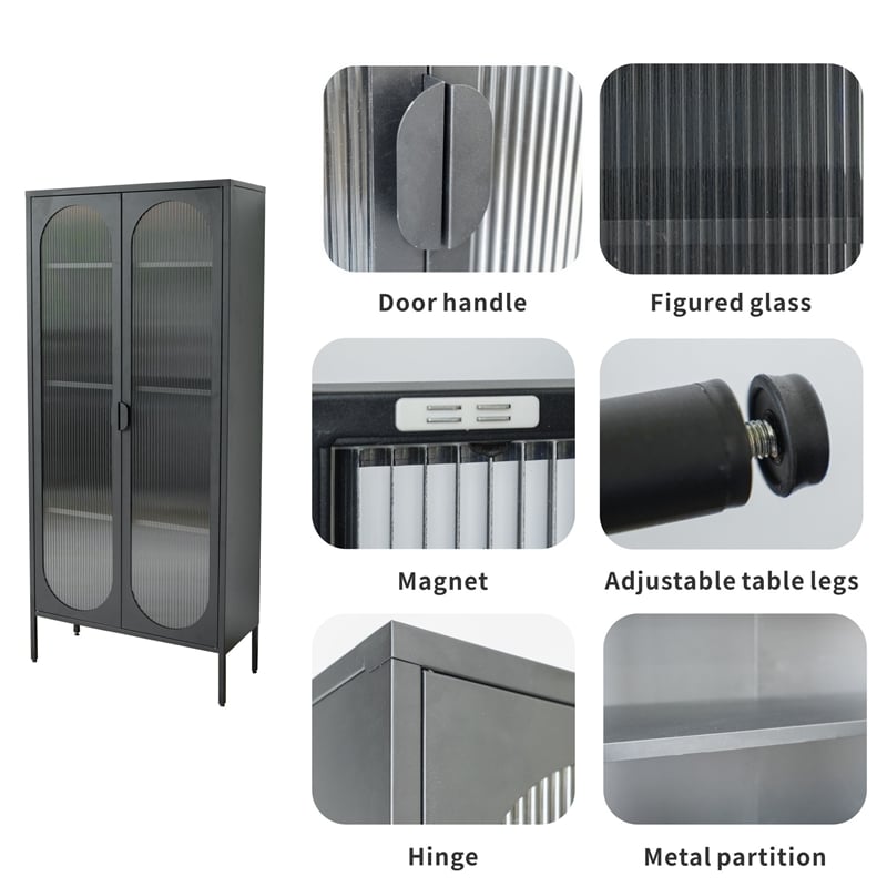 Scranton & Co Tall 2-Door Steel Cabinet with Fluted Glass in Black