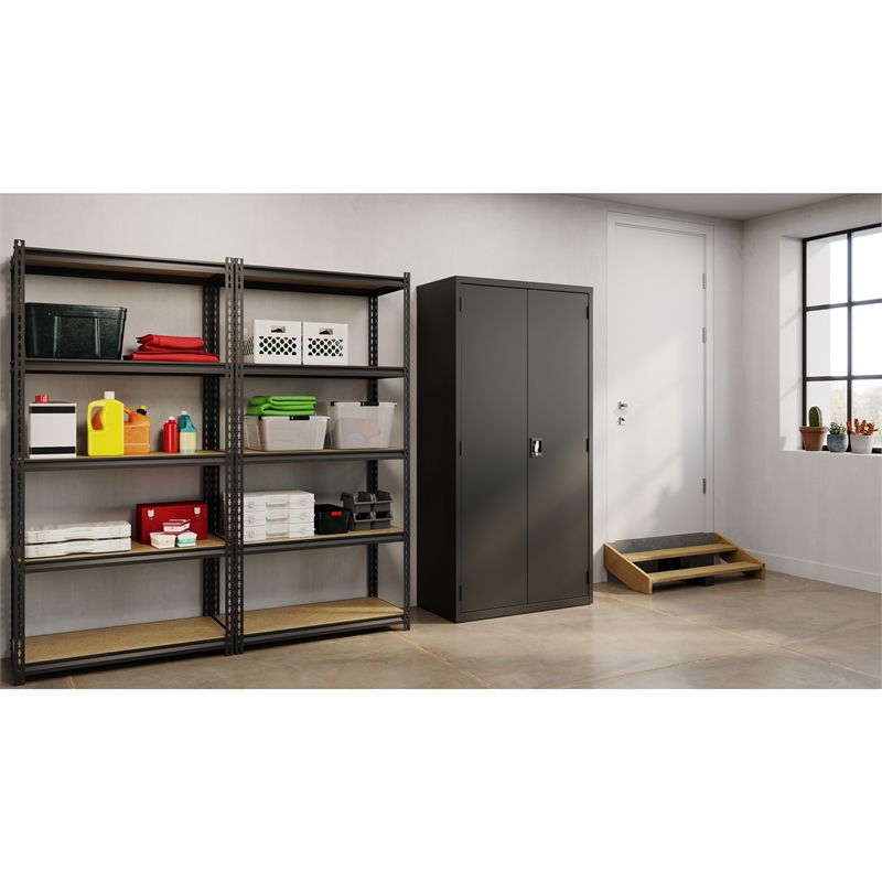 Scranton & Co Metal Janitorial Cabinet in Black 72 in Height