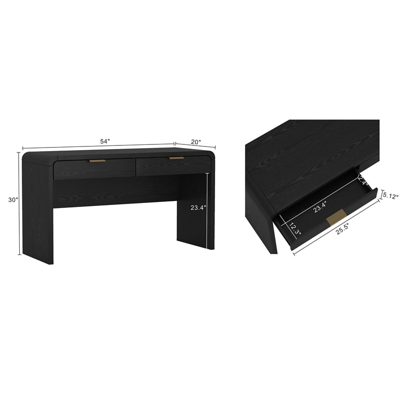 Scranton & Co Modern Office Desk in Black and Gold 54 Inch with 2 Drawers