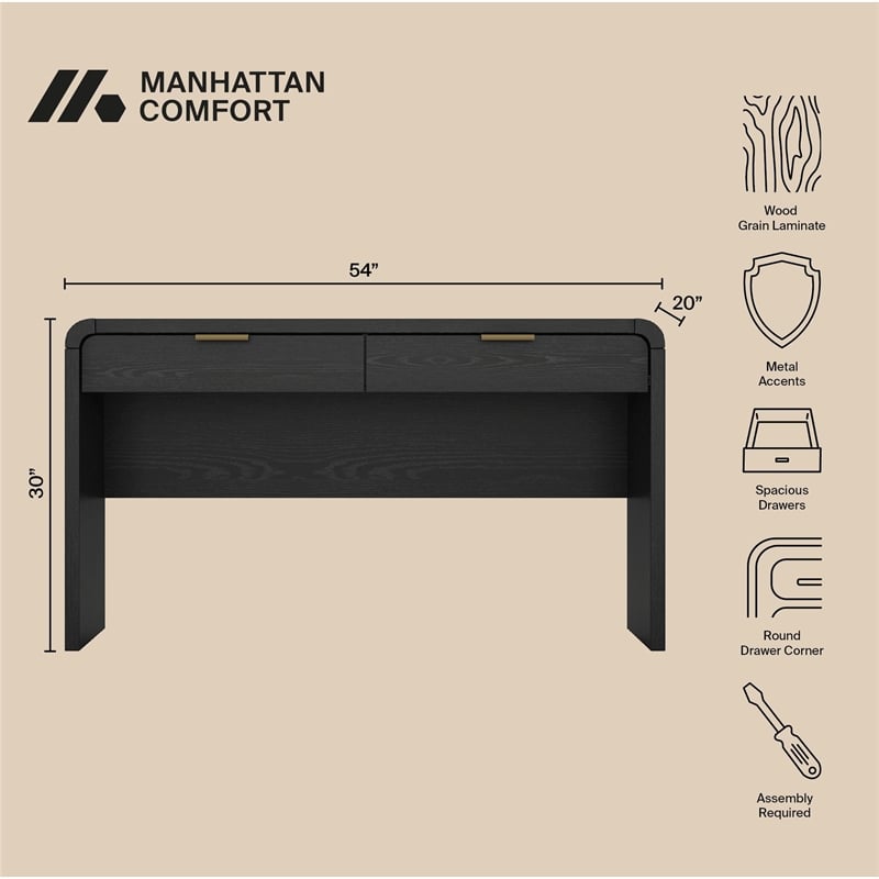 Scranton & Co Modern Office Desk in Black and Gold 54 Inch with 2 Drawers