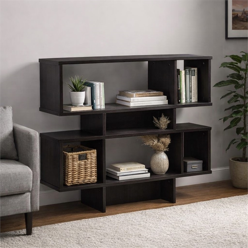 Scranton & Co 4-Level Bookshelf in Espresso Faux Wood Grain