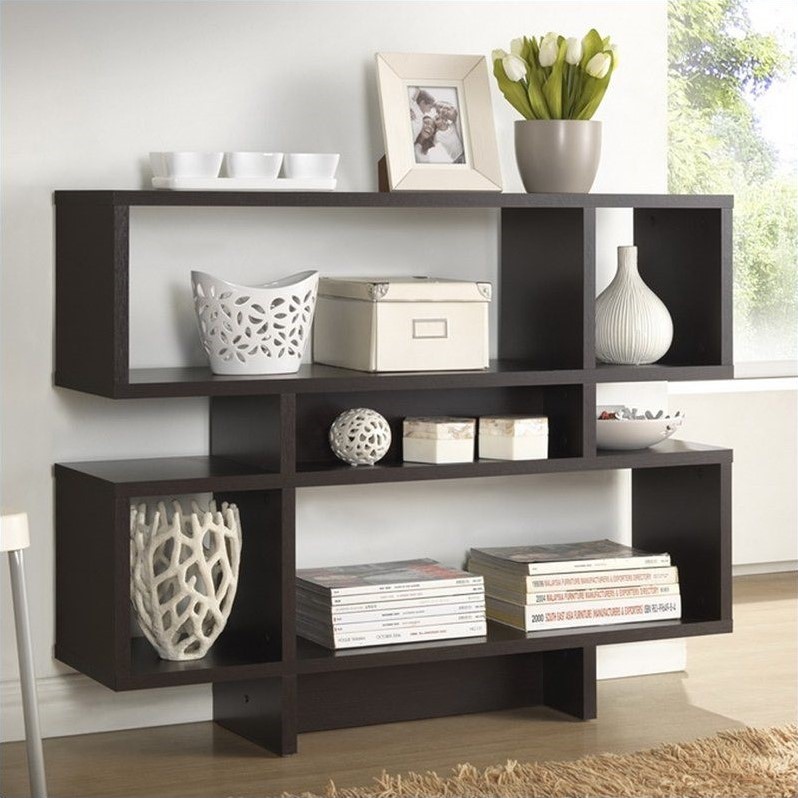 Scranton & Co 4-Level Bookshelf in Espresso Faux Wood Grain