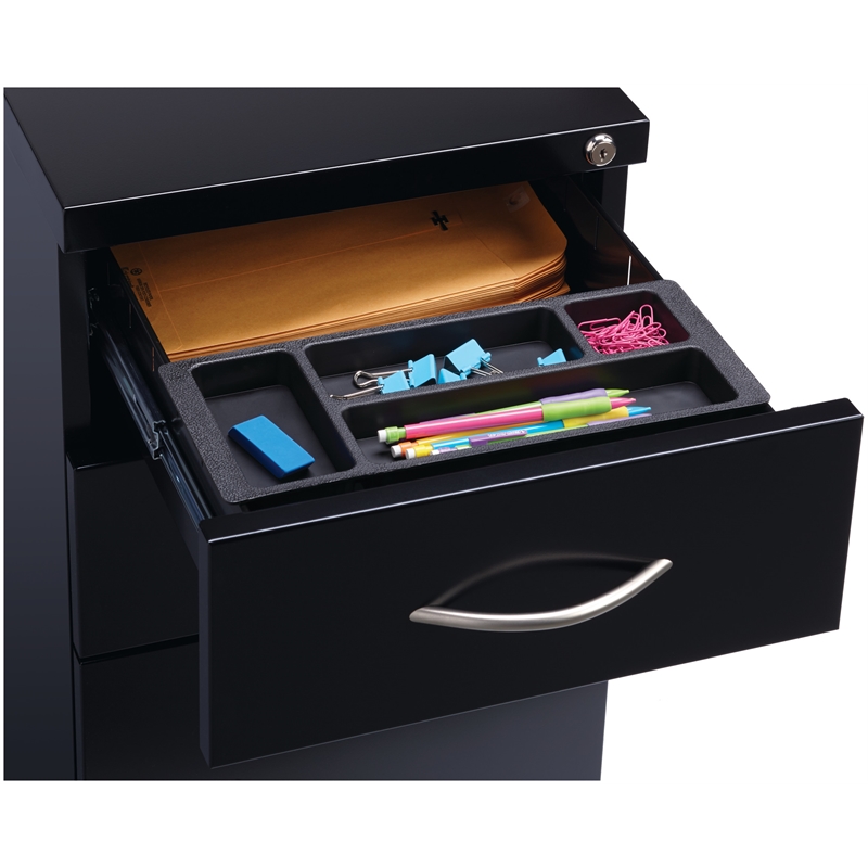 Scranton & Co 23-Inch Mobile 3-Drawer Pedestal File Cabinet in Black Steel