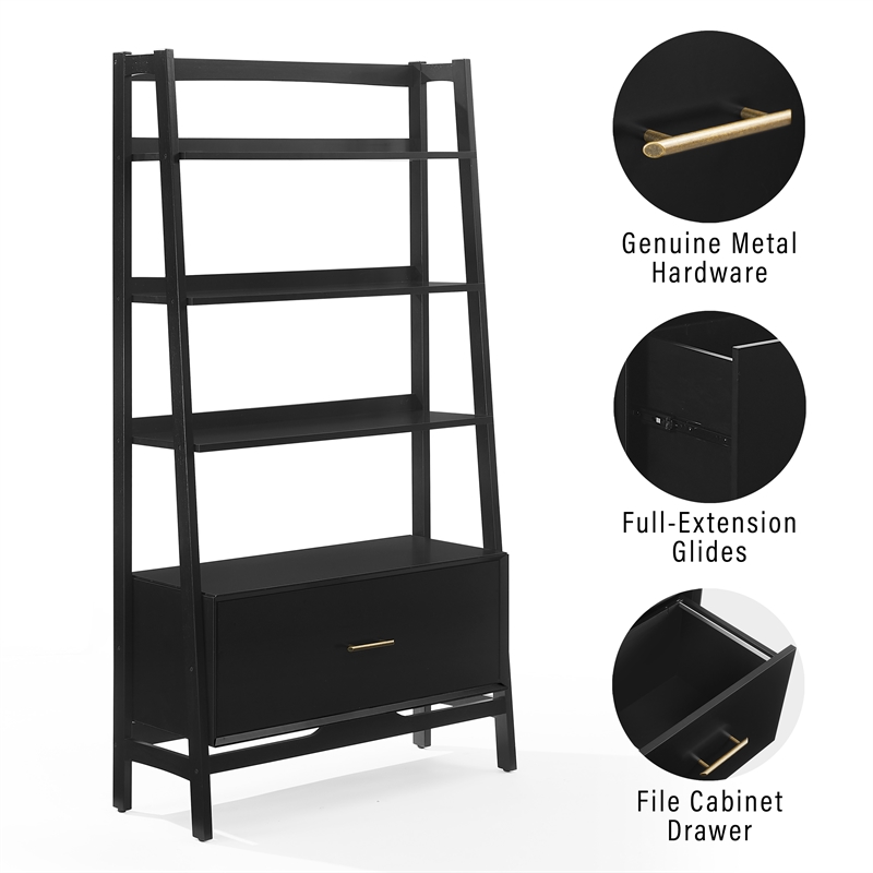 Scranton & Co Large Etagere Bookcase with File Drawer in Matte Black