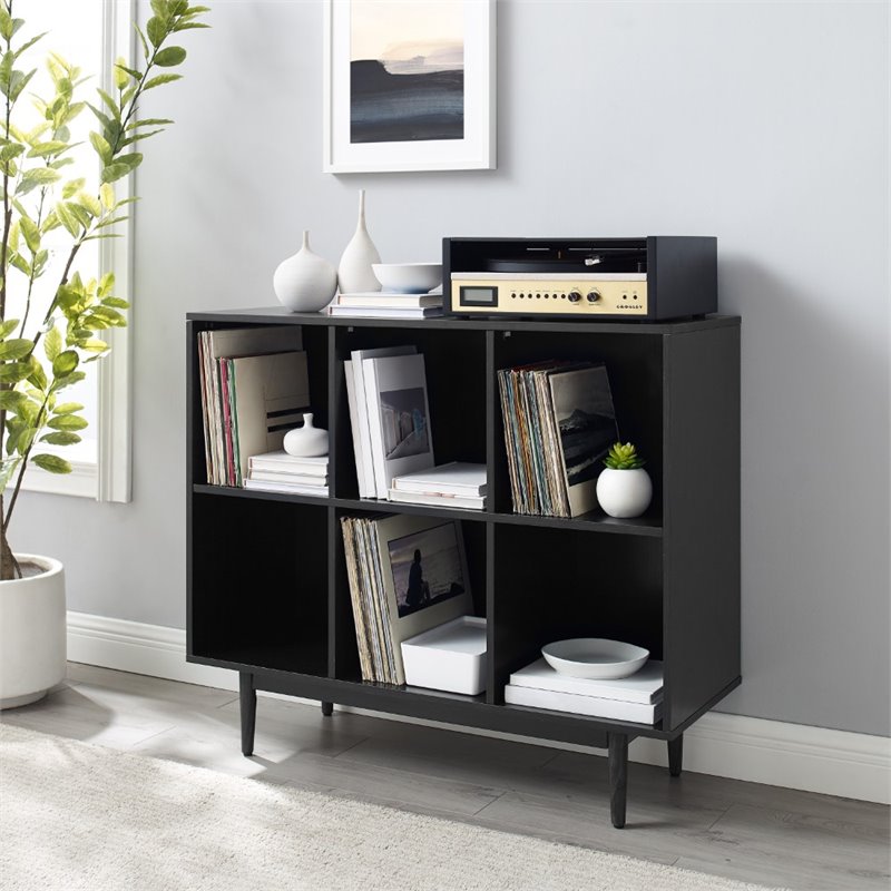 Scranton & Co 6-Cubby Wooden Record Storage Cube Bookcase in Black