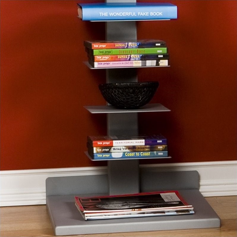Scranton & Co 11-Shelf Metal Tower Bookcase in Painted Silver
