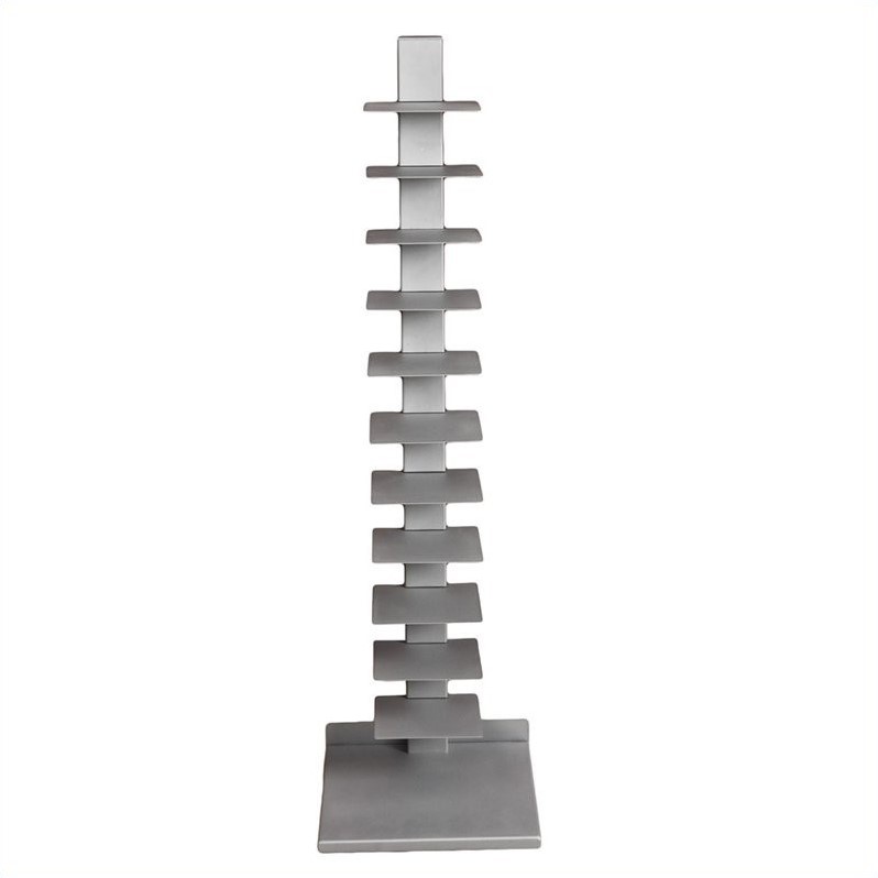 Scranton & Co 11-Shelf Metal Tower Bookcase in Painted Silver