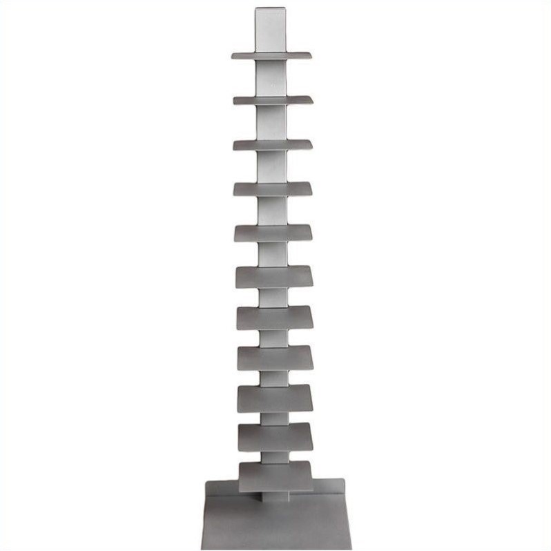 Scranton & Co 11-Shelf Metal Tower Bookcase in Painted Silver