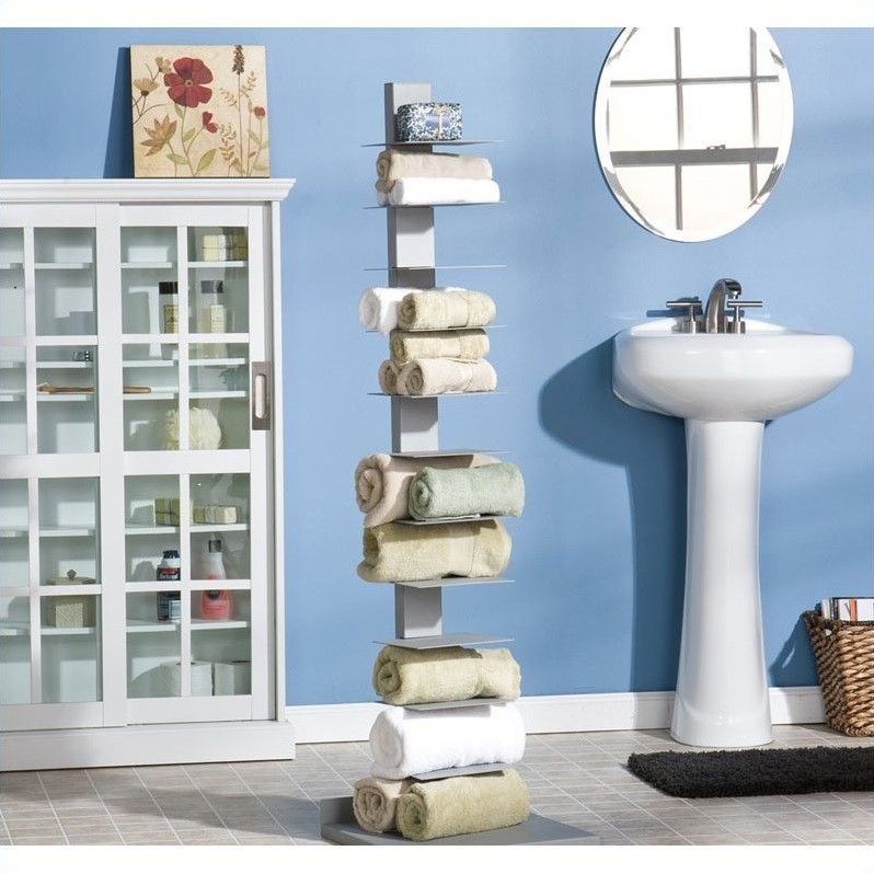 Scranton & Co 11-Shelf Metal Tower Bookcase in Painted Silver
