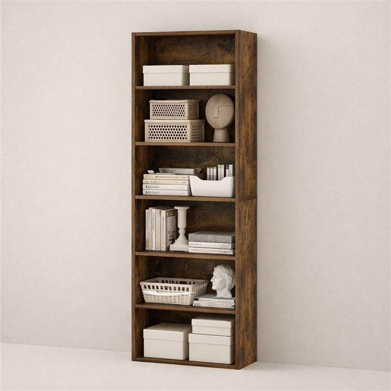 Scranton & Co Set of 2 6-Tier Bookshelf in Amber Pine Finish