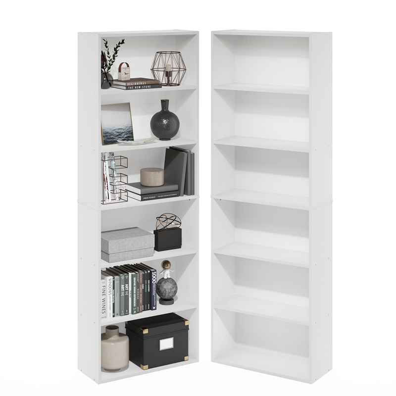 Scranton & Co Set of 2 6-Tier Bookshelf in White Finish