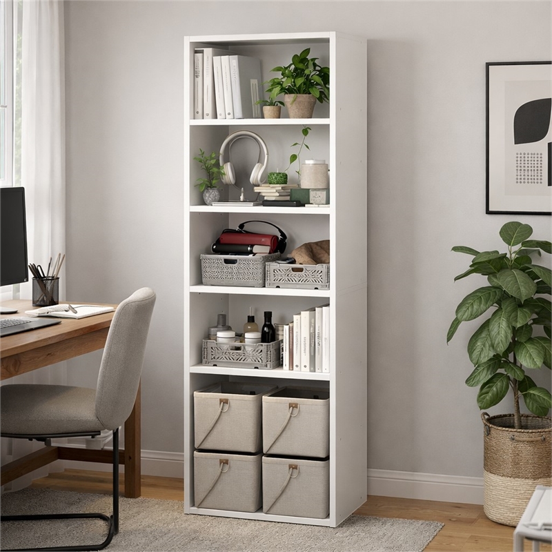Scranton & Co Set of 2 6-Tier Bookshelf in White Finish