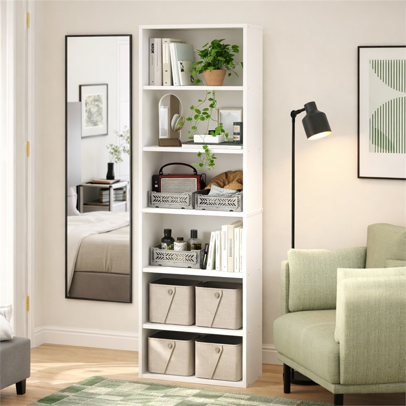 Scranton & Co Set of 2 6-Tier Bookshelf in White Finish