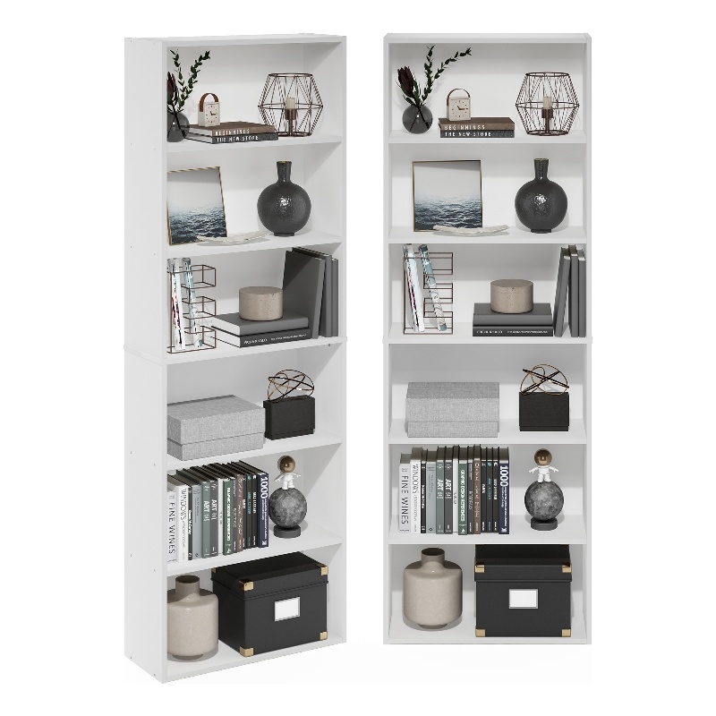 Scranton & Co Set of 2 6-Tier Bookshelf in White Finish
