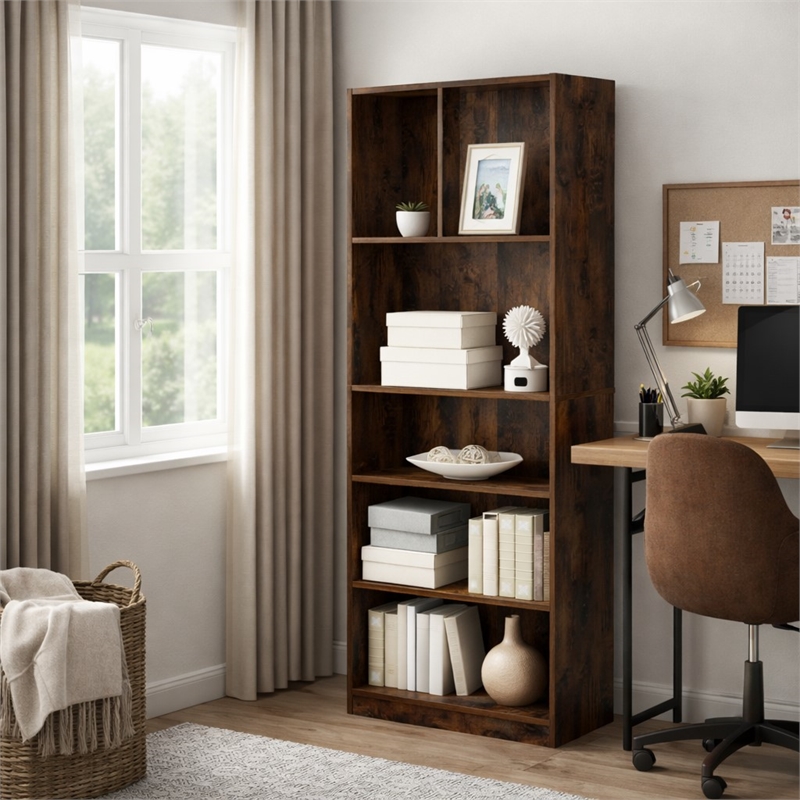 Scranton & Co Set of Two 5-Tier Bookshelves with Adjustable Shelf in Amber Pine