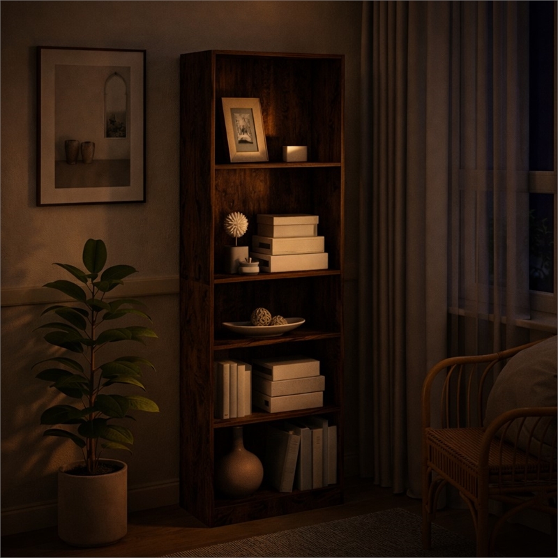 Scranton & Co Set of Two 5-Tier Bookshelves with Adjustable Shelf in Amber Pine