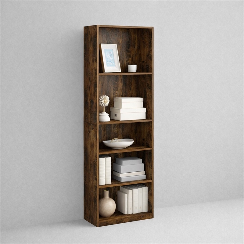 Scranton & Co Set of Two 5-Tier Bookshelves with Adjustable Shelf in Amber Pine