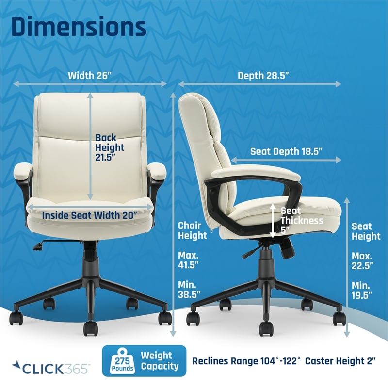 Scranton & Co Ergonomic Mid Back Desk Chair in Bonded Leather White