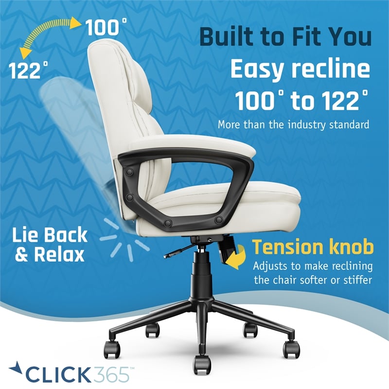 Scranton & Co Ergonomic Mid Back Desk Chair in Bonded Leather White