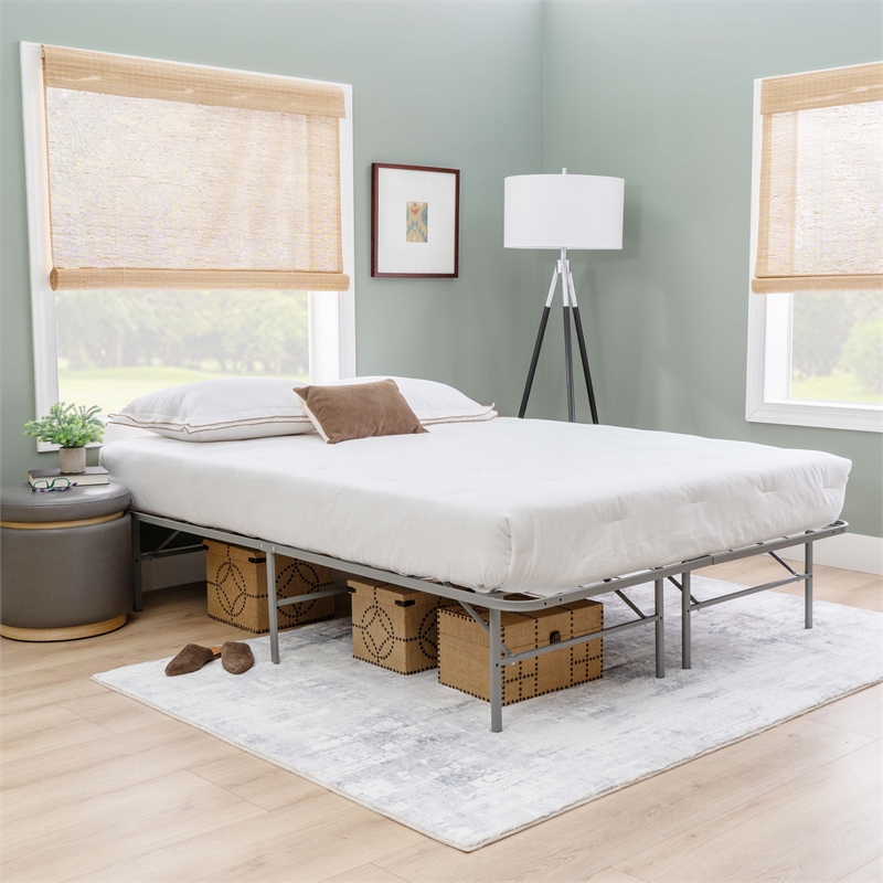 Scranton & Co Folding Platform Queen Base in Grey Powder-Coated Steel