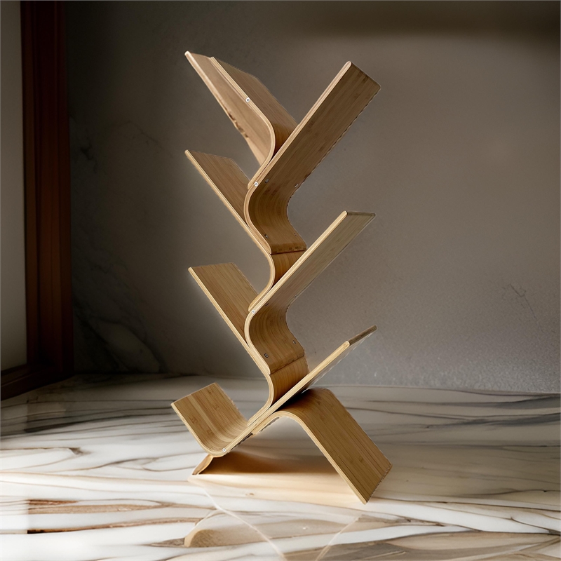 Scranton & Co Irica Bookshelf with 6 Diagonal Bamboo Shelves in Brown