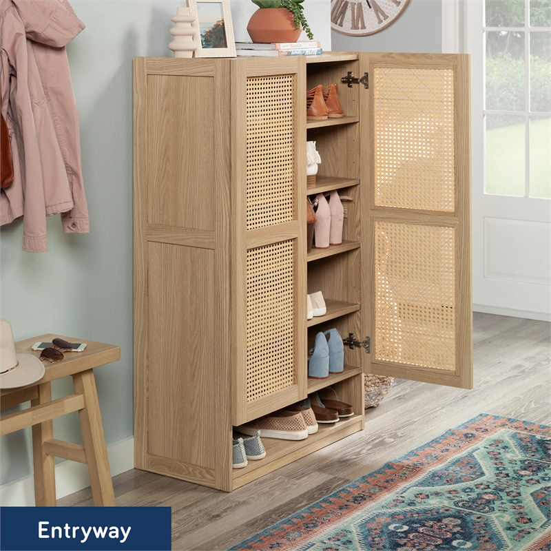 Scranton & Co Storage Cabinet with Woven Panels Harmony Ash Engineered Wood