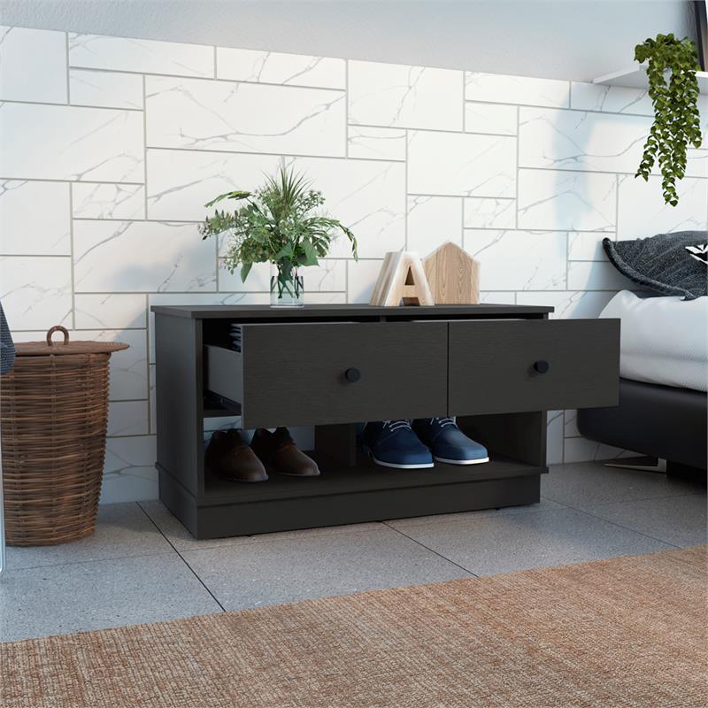 Scranton & Co Engineered Wood Entryway Bench in Black Wengue with Storage
