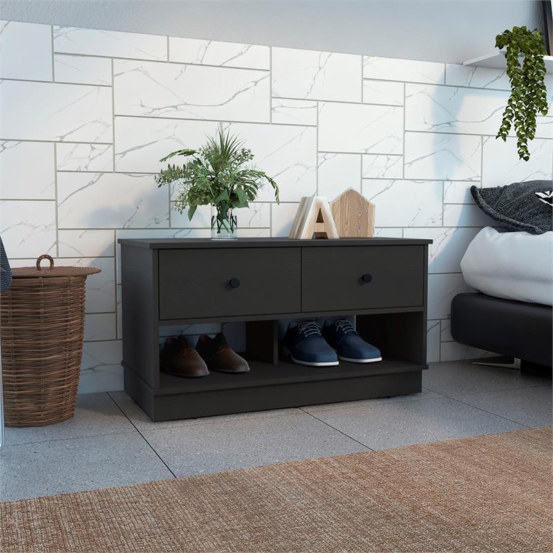 Scranton & Co Engineered Wood Entryway Bench in Black Wengue with Storage