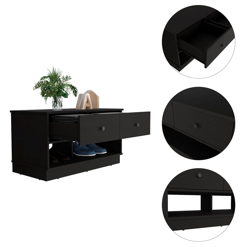 Scranton & Co Engineered Wood Entryway Bench in Black Wengue with Storage
