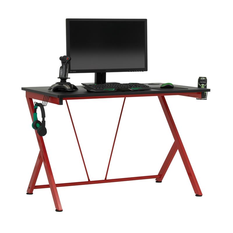 Scranton & Co Gaming Computer Desk in Red/Black with Cup and Headphone Holder