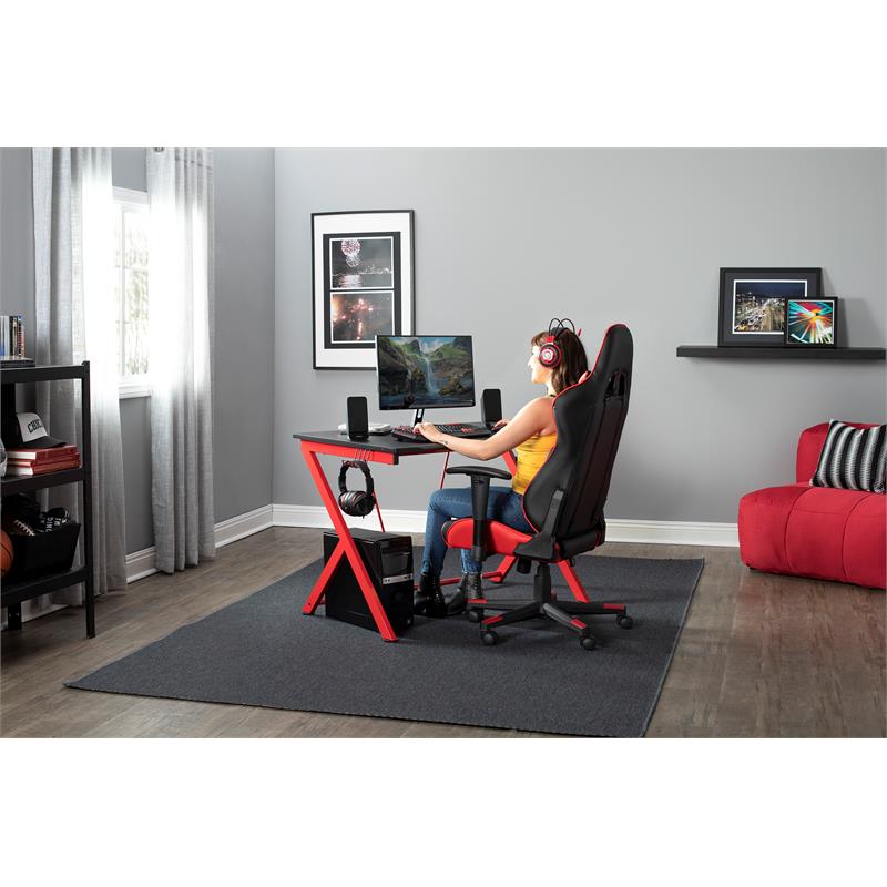 Scranton & Co Gaming Computer Desk in Red/Black with Cup and Headphone Holder