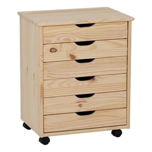 Scranton & Co 6-Drawer Rolling Storage Cart in Unfinished Pine Wood