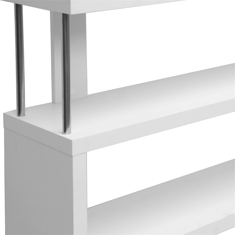 Scranton & Co 3 Shelf Engineered Wood Bookcase in White with Chrome Accents