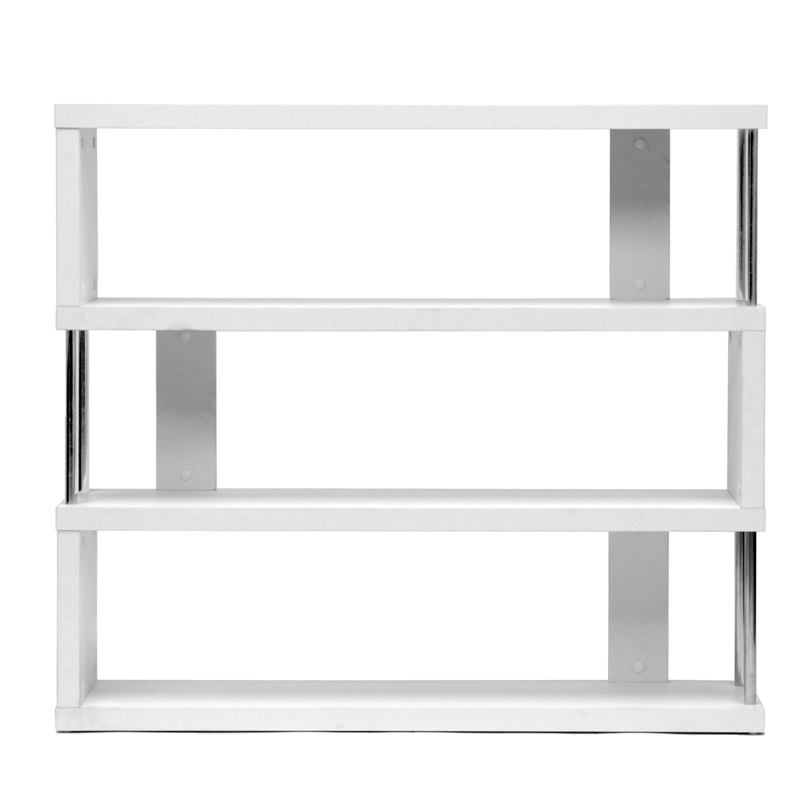 Scranton & Co 3 Shelf Engineered Wood Bookcase in White with Chrome Accents