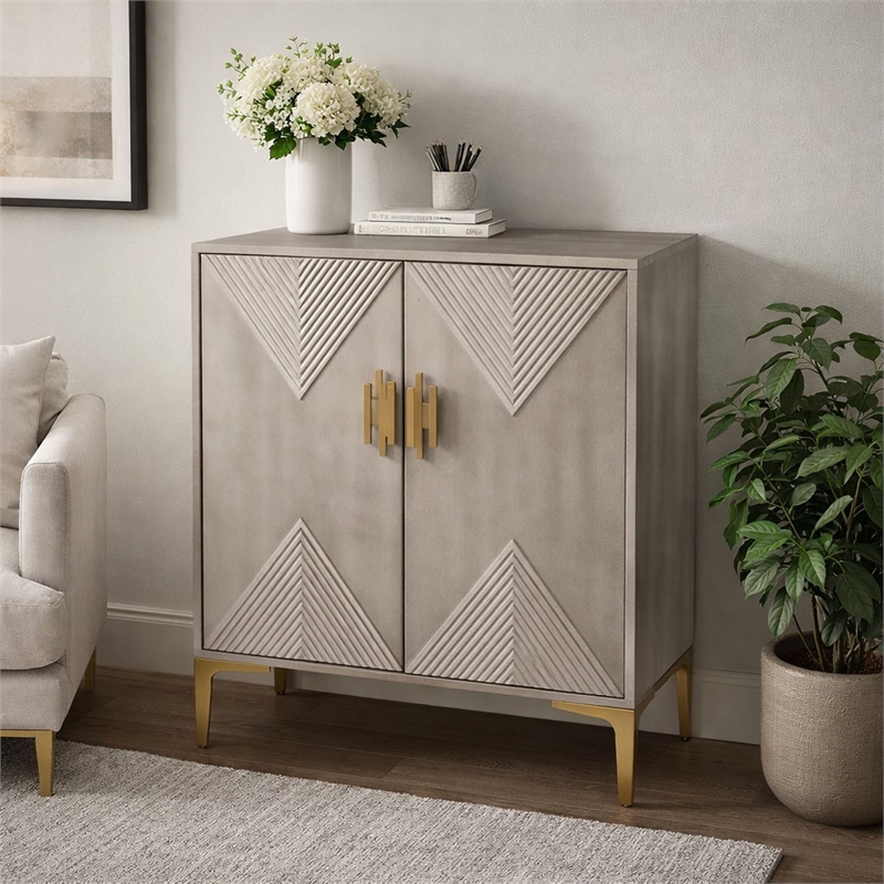 Scranton & Co Graywashed Gold Storage Cabinet with Adjustable Shelves