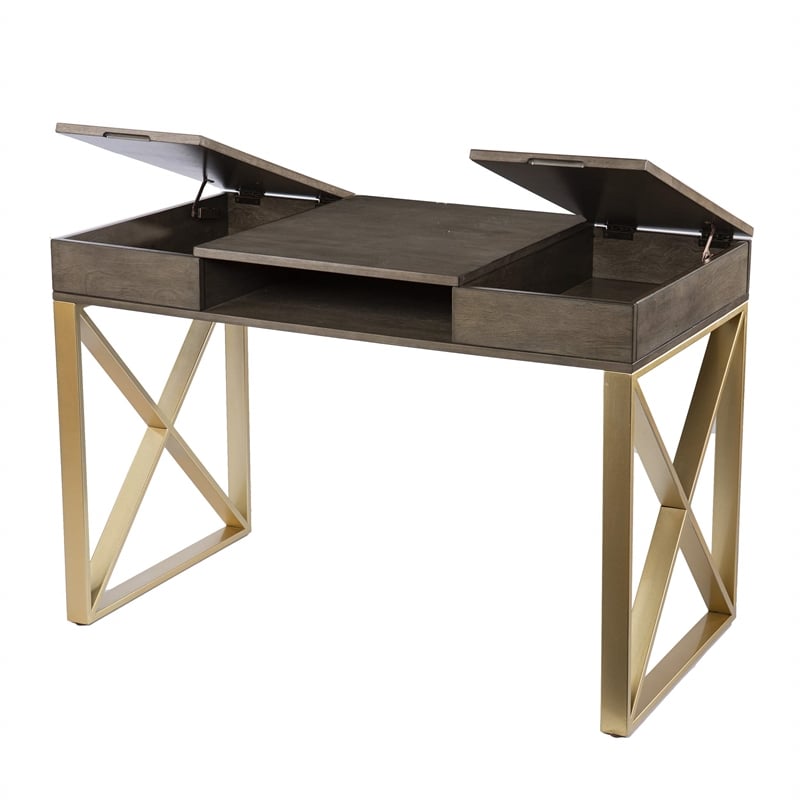Scranton & Co Two-Tone Gray Gold Writing Desk with Hidden Storage