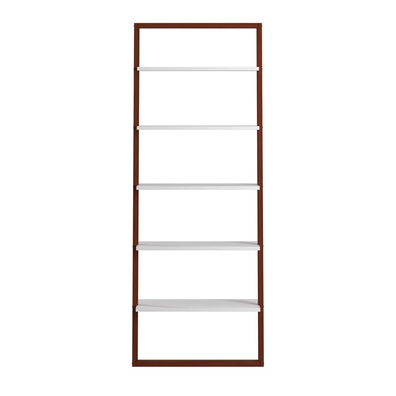 Scranton & Co Two-Tone Leaning Ladder Wood Bookcase in Espresso and White