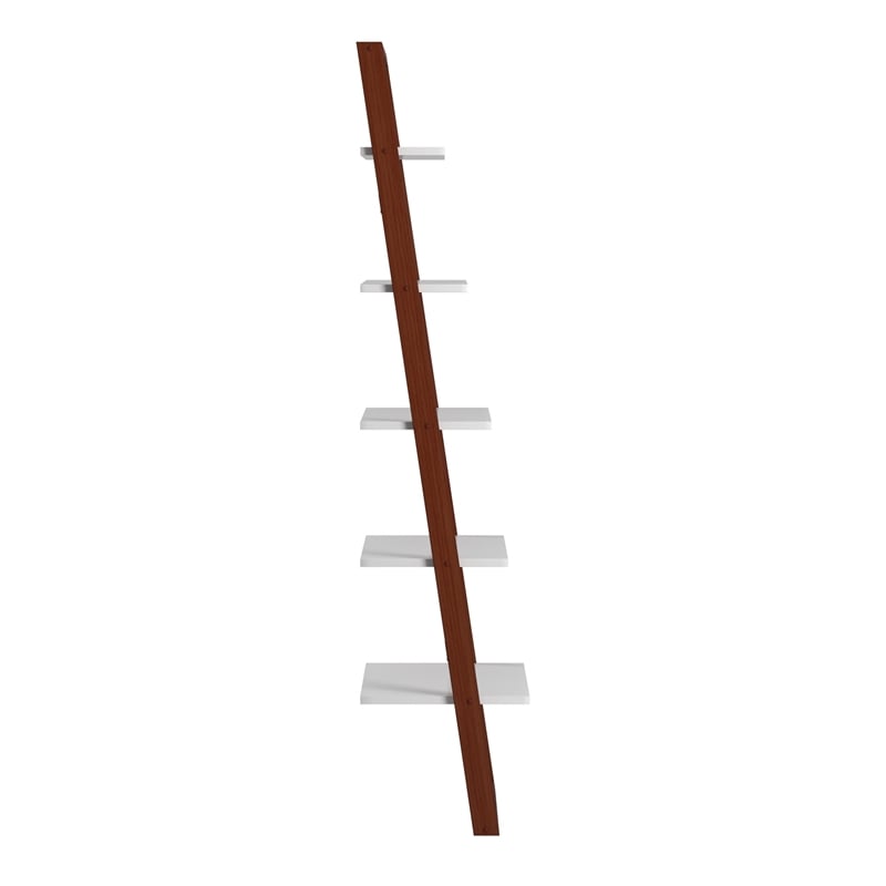 Scranton & Co Two-Tone Leaning Ladder Wood Bookcase in Espresso and White
