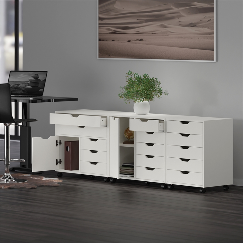 Scranton & Co 3-Piece Engineered Wood Storage Cabinet Set in White
