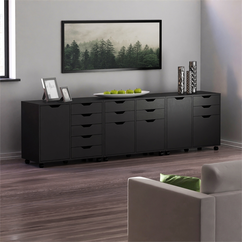 Scranton & Co 3-Piece Engineered Wood Cabinet Set with File Drawer in Black