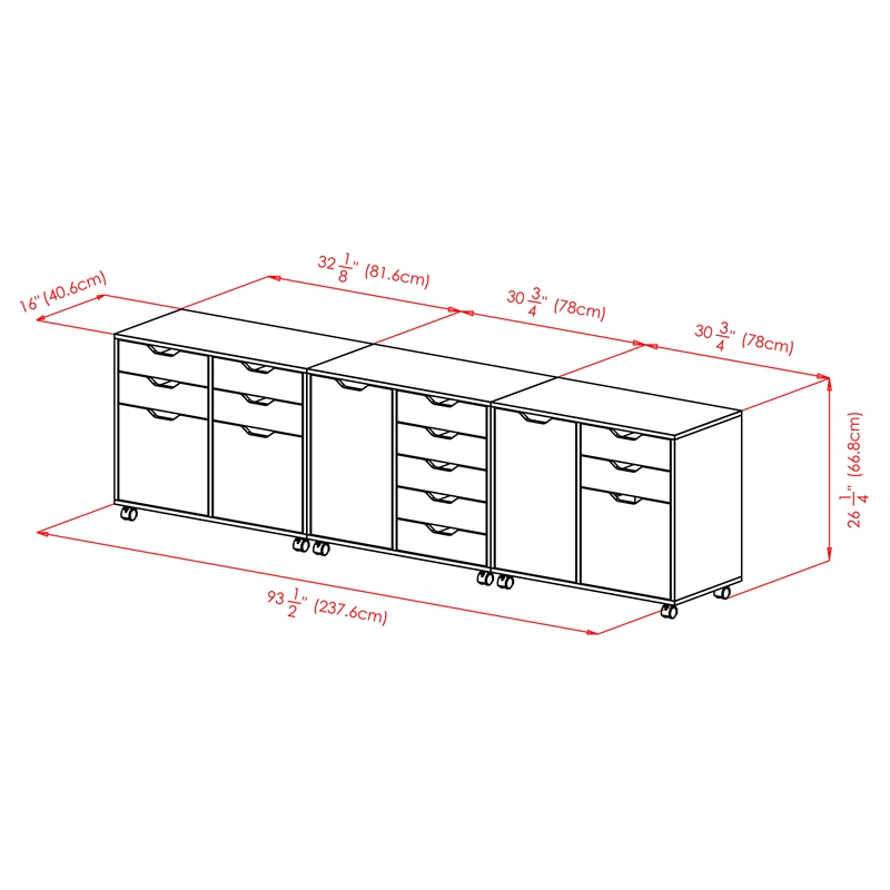 Scranton & Co 3-Piece Engineered Wood Cabinet Set with File Drawer in Black