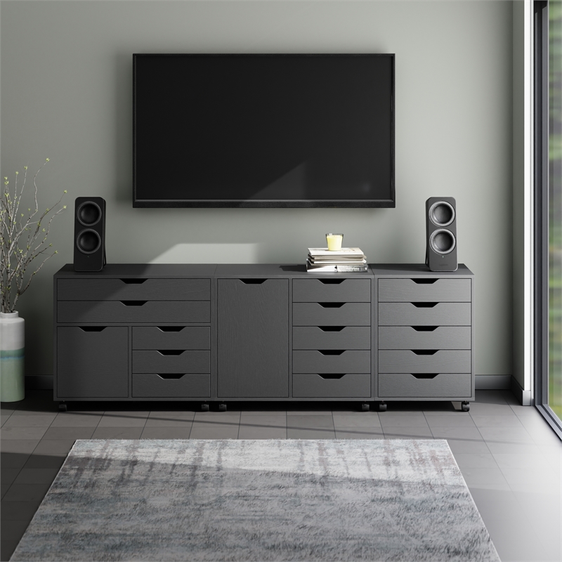 Scranton & Co 3-Piece Engineered Wood Storage Cabinet Set in Black