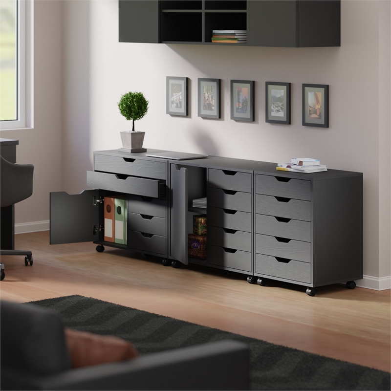Scranton & Co 3-Piece Engineered Wood Storage Cabinet Set in Black