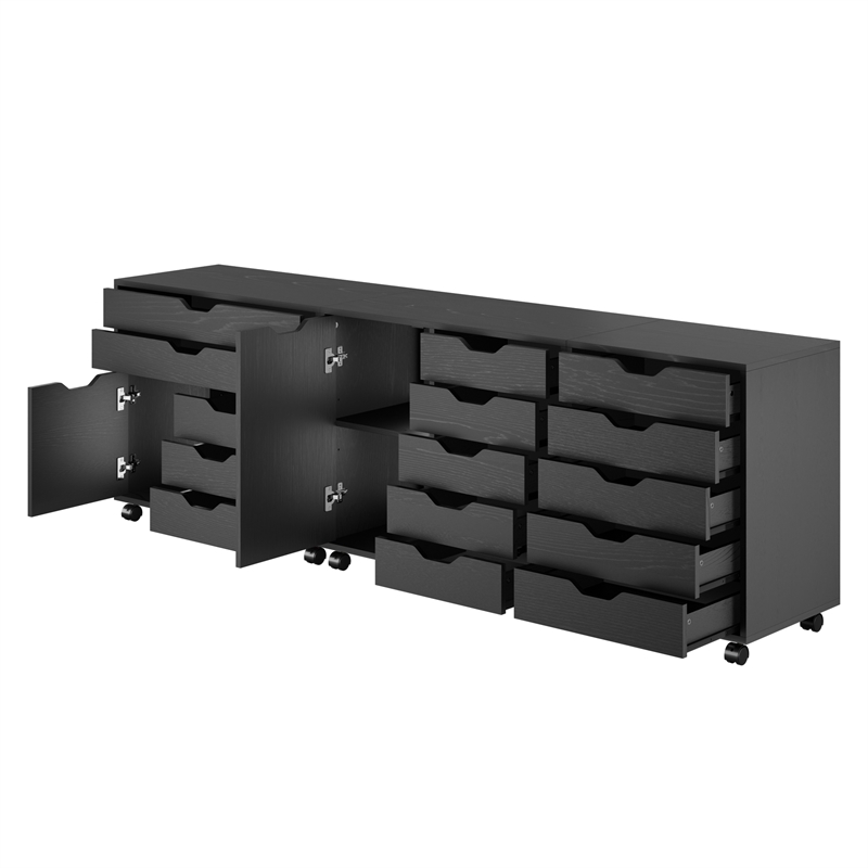 Scranton & Co 3-Piece Engineered Wood Storage Cabinet Set in Black