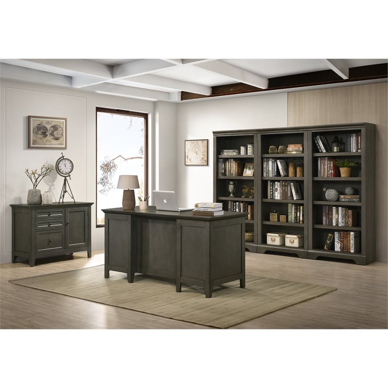 Scranton & Co Home Office Solid Wood Bunching Bookcase in Gray